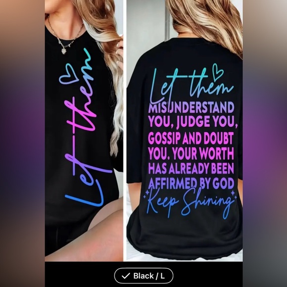 Tops - Let Them Gradient Script Graphic Tee - Black with Pink, Purple & Blue
